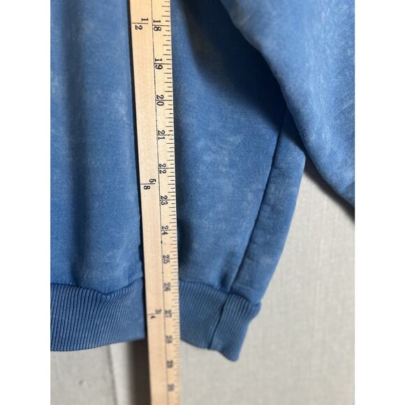 VTG Fuzzy Stonewash Native Bird 1/4 Zip High Neck Sweatshirt Mens XL Blue READ - Picture 4 of 11